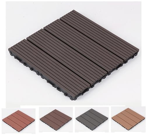 Baldosas de terraza compuestas de 11 piezas, aprox. 11 baldosas por 1 m², tarima de plástico de 30 x 30 cm, suelo de jardín para uso exterior, con losas de terraza (Chocolate color)