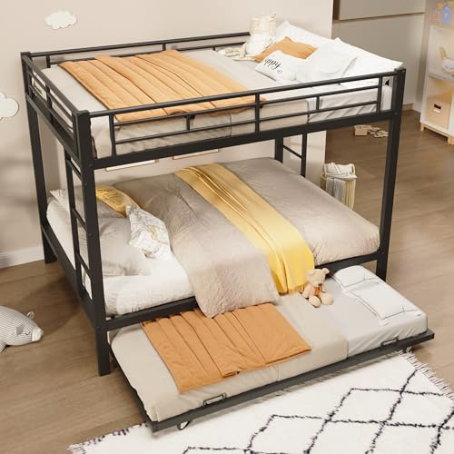 Moimhear 140 x 200 cm, letto a castello, con telaio in ferro, letto per bambini, dotato di letto estraibile (90 x 190 cm), ringhiera alta, senza materasso (nero)
