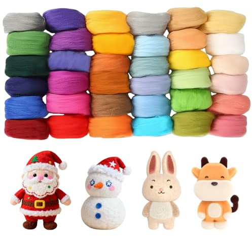 Dhisperares 36 Colores Kit de Fieltro de Lana, 108g Lana de Fieltro, Kit de Fieltro de Aguja, Manualidades de Lana para Principiantes en la Creación Diy, ejer Llaveros, Fieltro Seco/Fieltro con Aguja