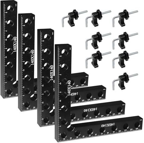 Juego de 4 Sargentos Carpintero de 90 Grados,Escuadras Metálicas Carpintero de Aluminio,Abrazaderas Metálicas para Sujetar Ángulos Rectos,Sargento Escuadra para Muebles,Bricolaje y Carpintería,Negro