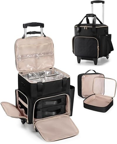 Prokva Rolling Hairdresser Bag, Travel Hair Tool Bag on Wheels, Black | 2 Removable Pouches, Heat Insulation Layer, Two-layer Structure, Multi Carry Ways