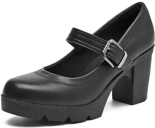 WUIWUIYU Women's Chunky Low Block Heels Mary Jane Closed Toe Work Pumps Comfortable Round Toe Dress Wedding Shoes Size 3 Black