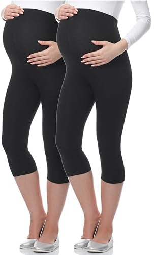 Be Mammy Premamá Lote de 2 Leggins 3/4 Mallas Pirata de Embarazo Lactancia Maternity Leggings Capri 03 (Negro/Negro, L)