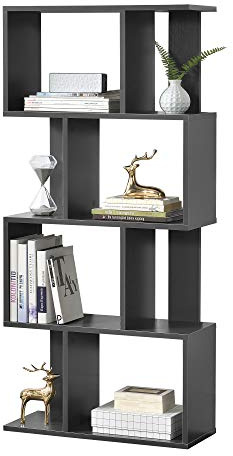 [en.casa] Bücherregal Brattahlid 130 x 60 x 24 cm Regal mit 4 Fächern und 4 Ablagen Standregal Medienregal Aktenregal Aufbewahrung Dunkelgrau