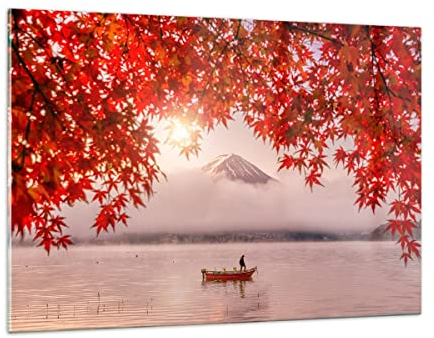 Quadri Moderni Soggiorno vulcano lago Quadro su Vetro 120x80cm Stampe da Parete in Vetro Camera da Letto Cucina 1 pezzo Wall Art Grandi XXL Decorazione Murale Grafica Immagini GAA120x80-4107