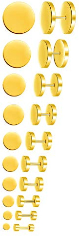 10 coppie Set di orecchini rotondi a bottone in acciaio inox, finto dilatatore unisex 3mm-14mm