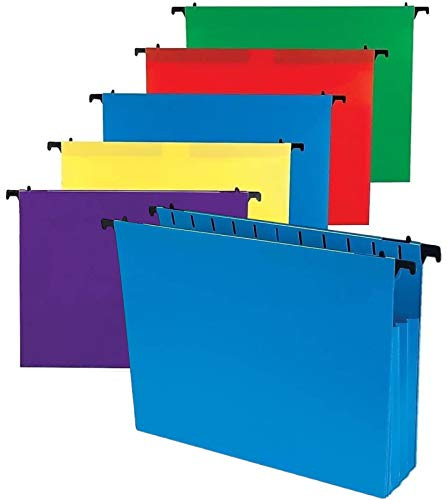 1InTheOffice Poly Expanding Hanging File Folders, Letter Size, Assorted,10/Pack
