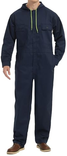 Yukirtiq Hombre Mono de Trabajo Mecánico Peto de Trabajo Industria Mono Trabajo Manga Larga Garaje Ropa de Trabajo con Capucha Mujer Traje de Trabajo, Azul marino, XXL