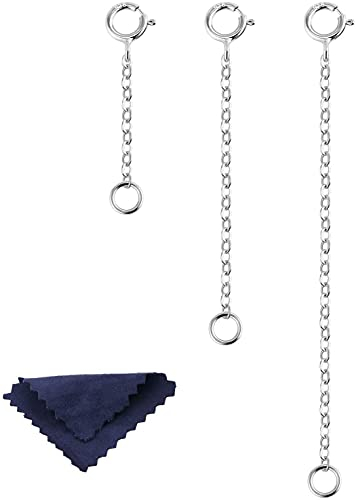 ALEXCRAFT 3PCS Sterling Silver Necklace Extenders Silver Chain Extender for Necklace Bracelet Extension Chains for Jewelry Making (1 2 3 inch)