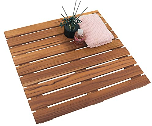 VaeFae Teak Duschmatte rutschfeste Badematte Luxus Spa Matte Holzmatte für Badewanne 50.8 x 50.8 cm