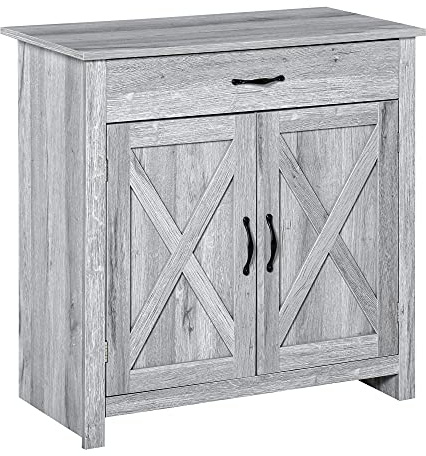 HOMCOM Buffet Salon, Meuble de Rangement avec tiroir, 2 Portes de Grange et étagère réglable, Buffet Salle à Manger et Cuisine, 80 x 39,7 x 80 cm, Aspect Bois Gris Clair
