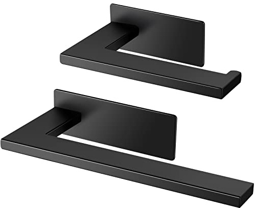 JiGiU Porta Asciugamani da Bagno Autoadesivo 2 Pezzi con Barra per Asciugamano 15 cm&23 cm, Porta Carta Igienica in Acciaio Inox Impermeabile per Bagno Cucina Camera-Nero 2023 Nuovo