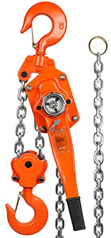 VEVOR Paranco a Leva Manuale Altezza di Sollevamento 5,8 m Capacità di Carico Max. da 6 Tonnellate Forza di Trazione 340 N, Paranco a Catena 5,8 m Manuale per Sollevamento 6 T in Acciaio al Carbonio