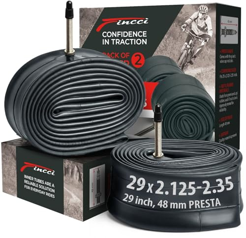 Fincci 29 Inch Inner Tube Mountain Bike - Pair Bike inner Tubes 29 x 2.10 x 2.2 x 2.3 x 2.35 with 48 mm Presta Valve for Gravel MTB, Road, Hybrid & Electric Bicycles, Pack of 2 accessories