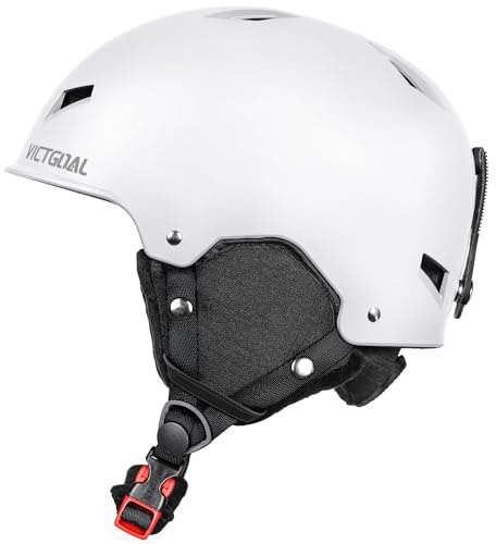 Victgoal Casco da Sci per Uomo Donna, Casco da Snowboard Regolabile di Sicurezza Taglia M/L Buona Ventilazione con Paraorecchie Caldi per Sci Snowboard Sport Invernali (M: 55-58cm, Bianco)