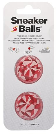 Sneaker Balls Shoe Deodorizer & Freshener Balls, Odor Eliminator for Shoes/Gym Bags/Lockers, Small 3.8cm Diameter, Quick-Twist Action, Long-Lasting 90-Day Fresh Scent- Edgy Red