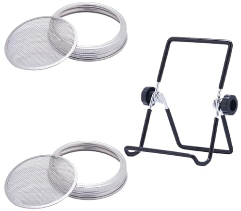 GORGECRAFT 3 kit de Pots de Germination en Acier Inoxydable avec Supports pour Pots de Germination, Couvercles de Pots de Germination, Kit de Culture de Germes, Supports de Pots Mason