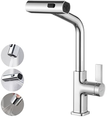 Ibergrif M22145 Kitchen Sink Taps Mixer with Pull Out Spray, 3 Functions Sprayer, 360° Swivel, Chrome Brass