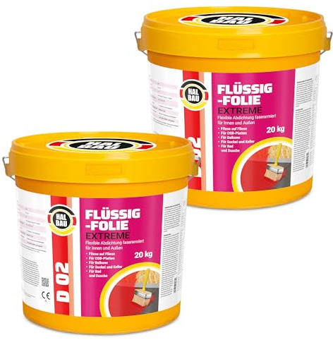 Flytande folie 40 kg, flytande gummi för inomhus- och utomhusbruk, fiberförstärkt högelastisk tätning, vattenbarriär under kakel, balkong, dusch halvkonstruktion D02