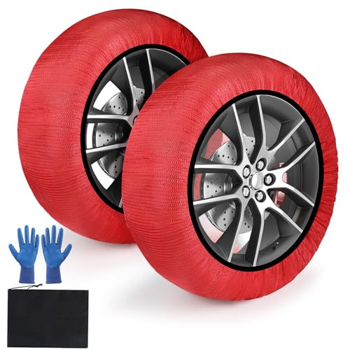 SWAWIS Calze Neve Omologate EN 16662-1 Catene da Neve in Tessuto, Taglia M per R13 - R18, Universali, 1 Coppia Rosso
