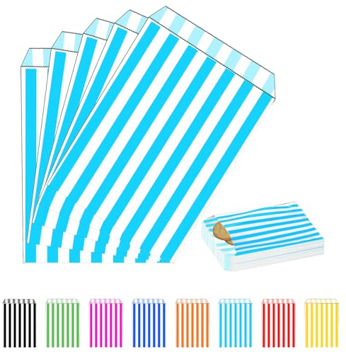 100 Stück Hellblau Naschitüten Candy Bar Papiertüten Klein Kraft Butterbrottüten Bunt 13x18cm Mini Geschenktüten Papiertüten Bunte Tüten Candybar brotpapiertüten für Halloween,Weihnachten,Hochzeiten