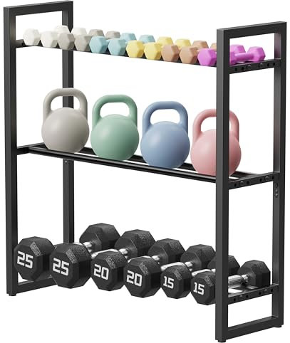 Pickpiff Verstellbarer Dreistöckiger Hantelständer – Gewichtslagerständer für Hanteln, Kettlebells und mehr – Platzsparender Hausgym-Organisator – 360 lb Tragfähigkeit