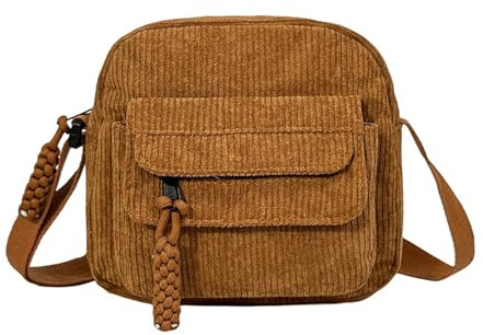 XSDSLS Bolsa Crossbody de pana para mujer Bolsa cuadrada Bolsa pequeña cruzada con correa ajustable Bandolera para viaje Festival Senderismo Gimnasio al aire libre Regalo para mujer (Marrón)