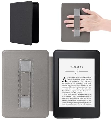 Fodral för 6,8 tum Kindle Paperwhite (11:a Generation – 2021), smart fodral med handledsrem och automatisk väckningsfunktion, signaturutgåva barnhylsor svart