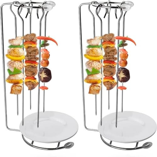 LOYANOCT Estante colgante de acero inoxidable, soporte vertical para pinchos para barbacoa, juego de 5 pinchos planos para asar brochetas con soporte para brochetas, palos de barbacoa reutilizables
