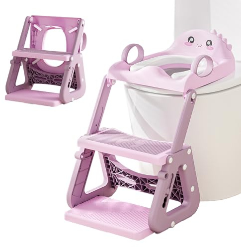 Adaptador Wc Niños, Reductor Wc Niños con Escalera Bebe Plegable Portatil Infantil Asiento Inodoro, Bebés Orinales de Entrenamiento 2 en 1, Cojín Antideslizante y Antisalpicaduras Taburete de Escalera