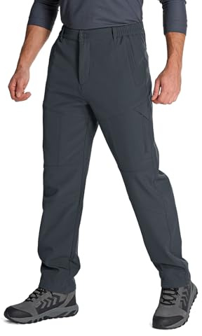Men's Waterproof Trousers Warm Fleece Lined Ski Snow Pants Windproof Softshell Thermal Winter for Hiking Golf Walking with 5 Zip Pockets（6086， Grey，36）