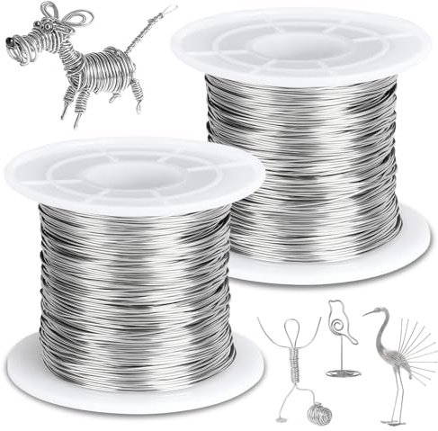 IETWATE Filo sottile per bricolage, 2 pezzi, 0,5 mm x 100 m, filo d'argento per fai da te, 0,5 mm, filo di alluminio, per gioielli, sculture fai da te, gioielli, fiori e decorazioni per la casa