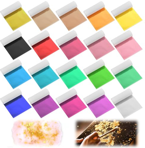 Piriuuo 100 Sheets Gold Leaf Sheets for Art, 20 Colors Gold Foil Sheet Imitation Golds Foil Paper for DIY Art Decoration, Nails, Handicrafts, Bronzing, Furniture, Painting, Resin (3.15 X 3.35 in)