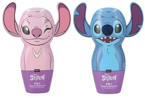 Set da 2 pezzi di shampoo e gel doccia 3D Disney Stitch (cotone candy e mirtillo blu), per donne, ragazze adolescenti e come regalo per bambini, Sence Pink Vegan Beauty (2 x 300ml)