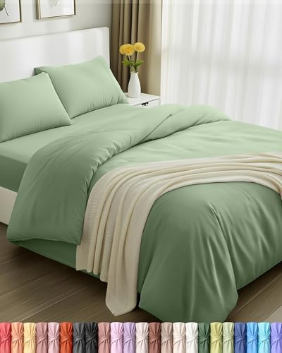 Utopia Bedding - Funda nordica Cama 135, Sabana Bajera 135x190 y Fundas Almohada (50x75cm) - Funda nordica 200x200 - Juego de Cama de Microfibra cepillada Suave (Salvia)