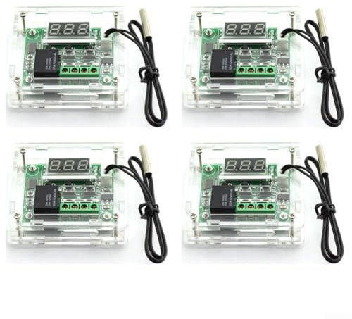 Termostato digitale LED 4 pezzi 12V per regolatore di temperatura W1209 con sensore sonda impermeabile e alloggiamento ABS per una migliore gestione della temperatura (LED rosso)