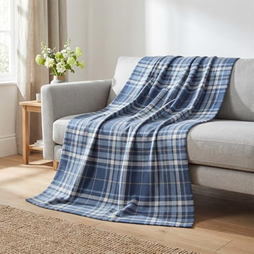 Horaldaily Spring Summer Flannel Blanket Throw, Buffalo Plaid Blue White Soft Fuzzy Plush Cozy Fleece Blankets for Couch Sofa Bed Lounging, Ideal Gifts for Kids Adults Self, 50x60