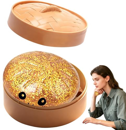 Giocattolo squishy con gnocchi glitterati, con scatola a vapore, morbida palla antistress con glitter a rimbalzo lento, per adulti, realistico, per alleviare lo stress e l'ansia, divertente