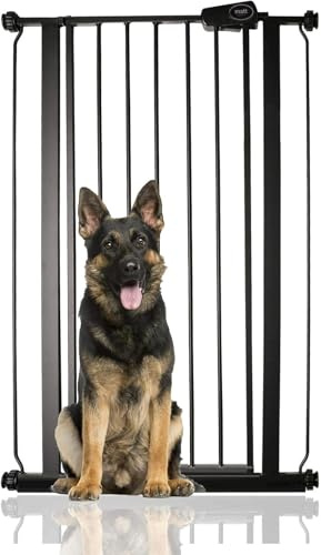 Bettacare Barrière pour Enfants et Chiens, Étroite, 68.5cm - 75cm, Noir Mat, Barrière Extra Haute de 104cm de Hauteur, Barrière de Sécurité Étroite à Pression pour Escalier