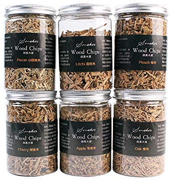 Ruby Lil Smoking Chips, Getrocknete Kiln Holzhackschnitzel Für Raucher, Apfel, Kirsche, Pecan, Eiche, Grillholz Chunks, 100 Prozent Natur Extra Fine Holz Raucher Sawdust Shavings,6 Pack