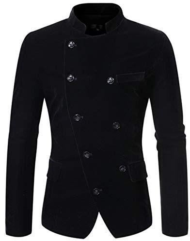 Kostymjackor för män blazer sammet dubbelbröstad smal passform casual jackor kostymer, Svart, XL