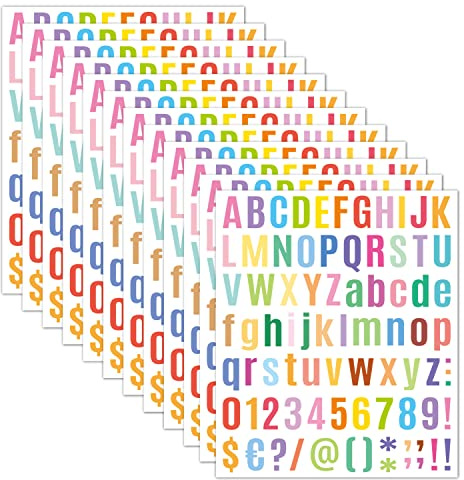 DIYBravo 10 ark 800 stycken färgglada bokstäver klistermärken alfabet vinyl självhäftande husnummer klistermärken för dörrnummer adressnummer brevlåda tecken bil scrapbooking dekoration