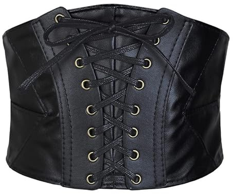 Spydge Cinturón Ancho Negro Elástico Corsé Cuero PU Atado Cintura Corset con Botones de Presión para Vestido de Fiesta de Halloween con Corsé Femenino
