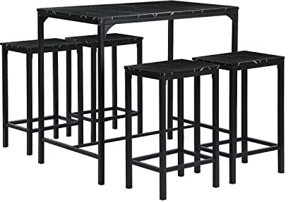 buybyroom Set di 5 tavoli da pranzo, Tavolo da pranzo in marmo con 4 sgabelli da bar 100x60x90cm Tavolo da bar con sgabello da bar 30x40x65cm Sedie da tavolo da cucina, Nero