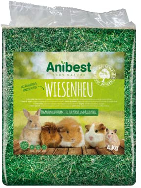 Anibest Foin des prés - Nourriture 100% Naturelle pour Lapins, Hamsters, cochons d'Inde Ainsi Que d'autres rongeurs et Petits Animaux - Fabriqué en Allemagne - 4 kg