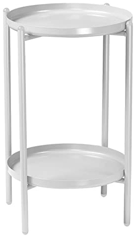 URBNLIVING 50cm 2-Tier Round Metal Side End Table Living Room With Shelf Bedside Nightstand White