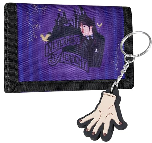 Wednesday Geldbörse Kinder mit Eiskaltes Händchen Schlüsselanhänger, Geldbeutel Mädchen & Teenager Set - Geschenke für Mädchen