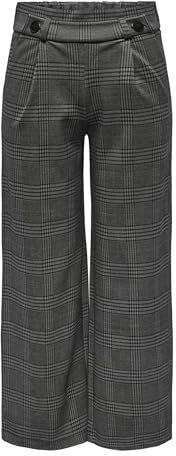 JdY Damen Karierte Stoffhose Elastisch Weite Marlene Pants Elegante Palazzo Culotte, Farben:Grau-2, Größe:L / 32L, Beinlänge:L32