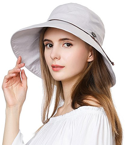 Comhats Cappello da sole per donne a tesa larga, protezione UPF 50 UV, pieghevole, cappello estivo da spiaggia, in cotone/lino, a secchiello per passeggiate, giardinaggio, safari, viaggi, L