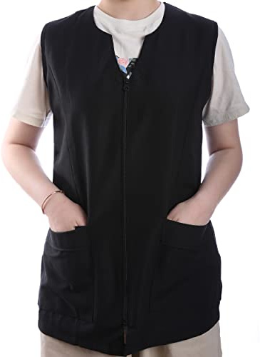 ETREXONLINE Blouse Noir de Travail Sans Manches pour Femmes, Manteau Uniformes Femmes de nettoyage - Noir L